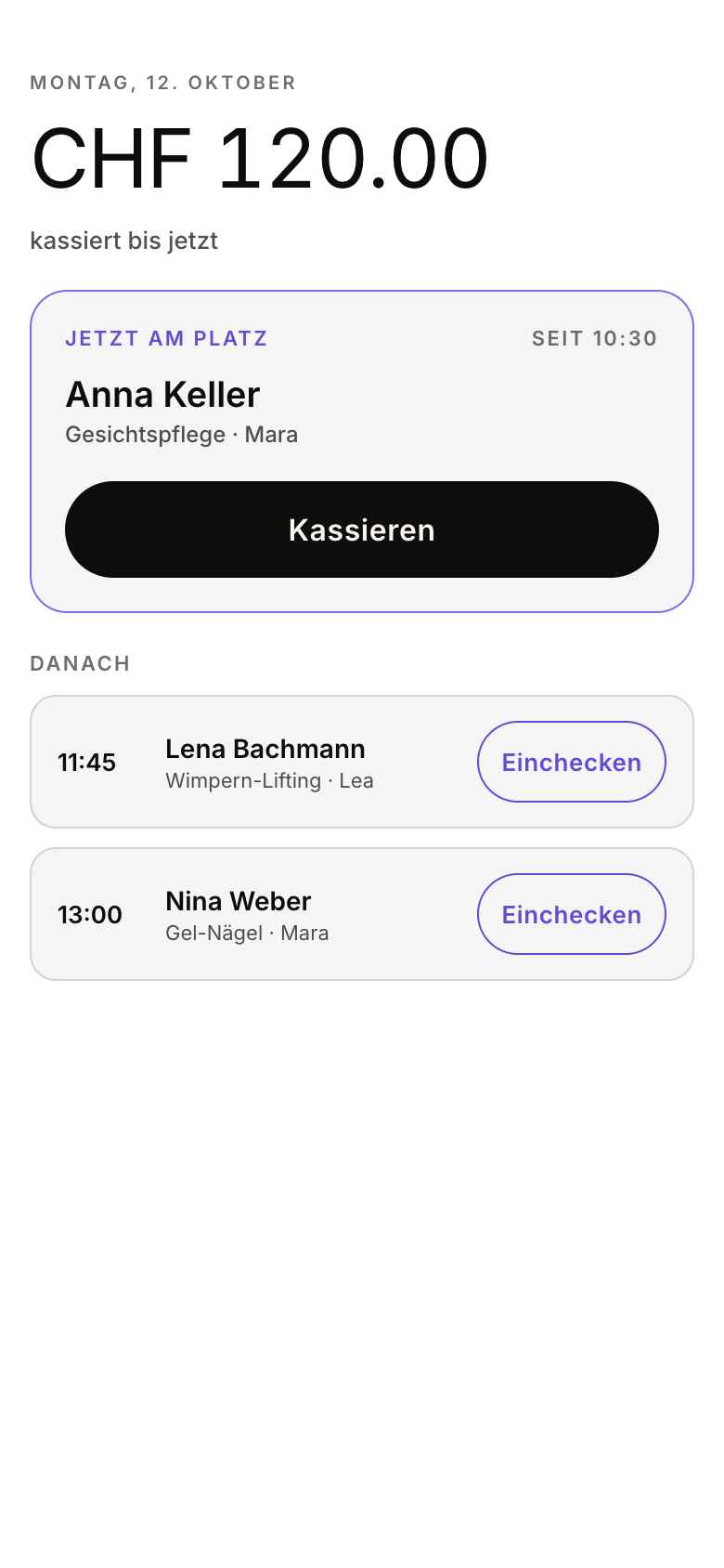 Team-App: Anna Keller am Platz, zwei kommende Besuche